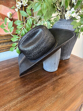 Bailey Black Woven Straw Western Cowboy Hat Size 7 Made in USA
